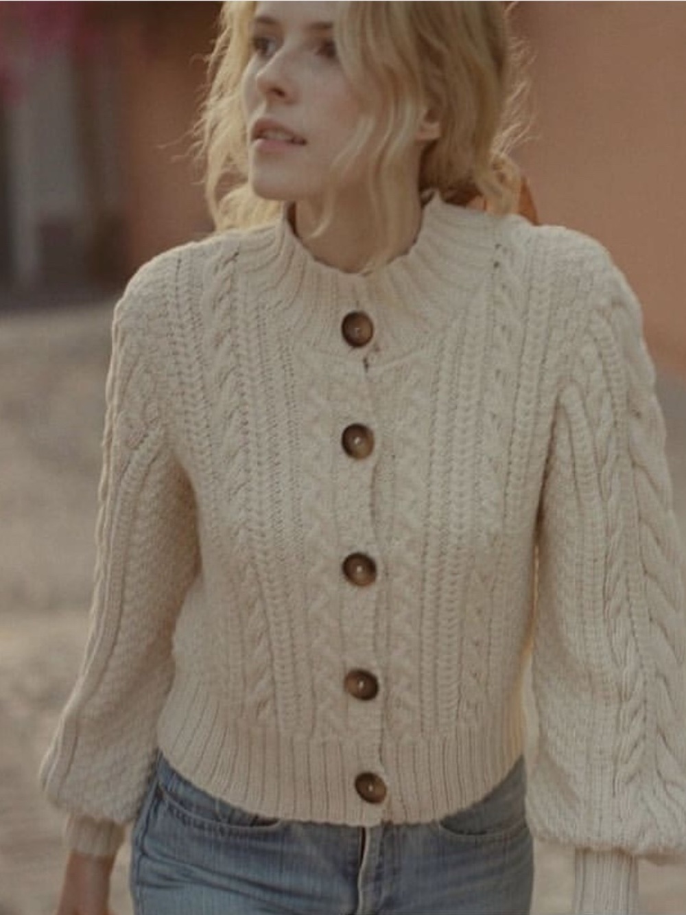 Doen 🏹 Cardiff XS/S Milky Way cotton Cable-Knit Cardigan cropped tortoiseshell